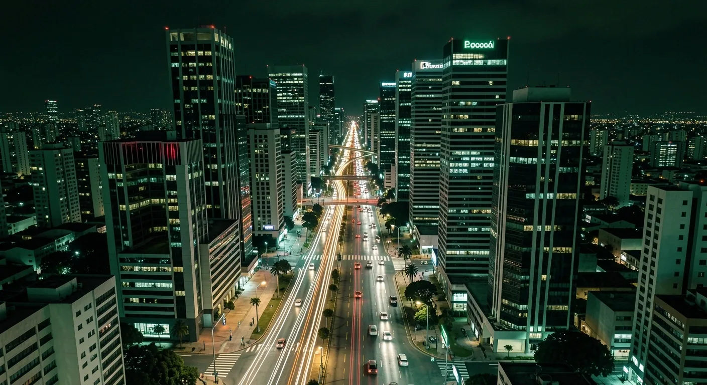 Distrito financiero de Bogotá de noche con estelas de luz